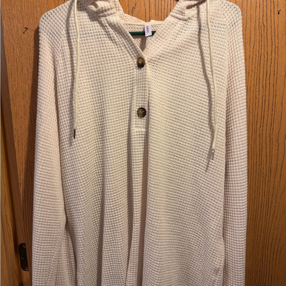 Cream V-Neck Women's waffle knit sweater